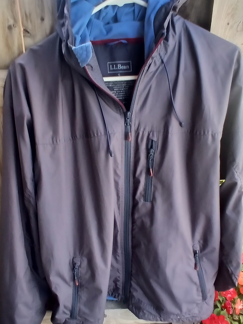 L.L. Bean Men's Hooded Windbreaker Jacket in Blue Gray with Blue Lining Sz S